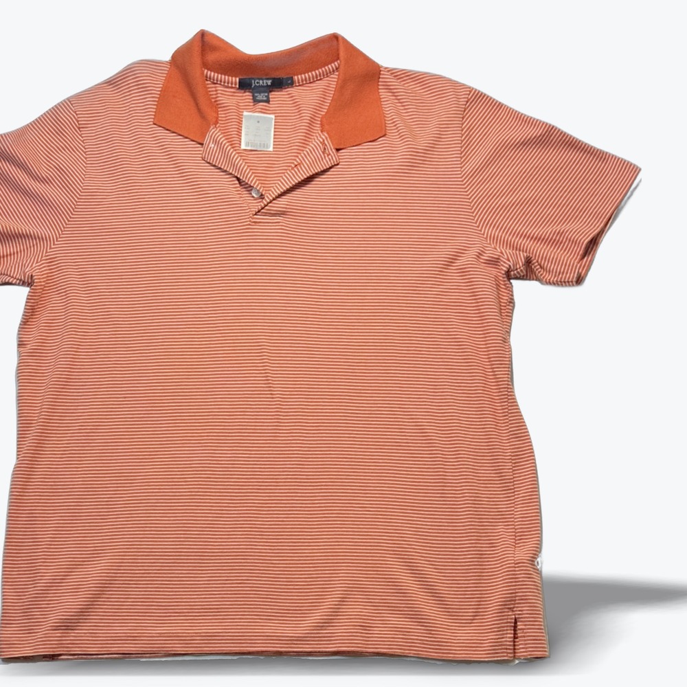 J.Crew Polo Shirt Golf Preppy Orange White Striped Cotton Large L NWT